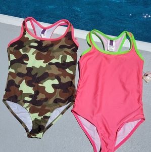 NWT 2 Girl's OP Razorback 50+ UPF Swimsuits XS 4/5